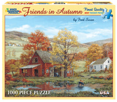 White Mountain Friends in Autumn: labs wading scene to evoke fall moments and bonding time.