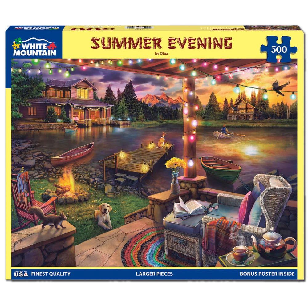White Mountain glowing lanterns puzzle captures warm reflections on water