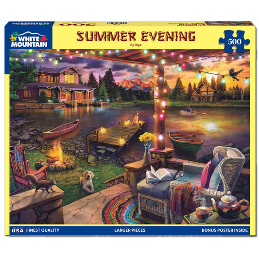 White Mountain glowing lanterns puzzle captures warm reflections on water