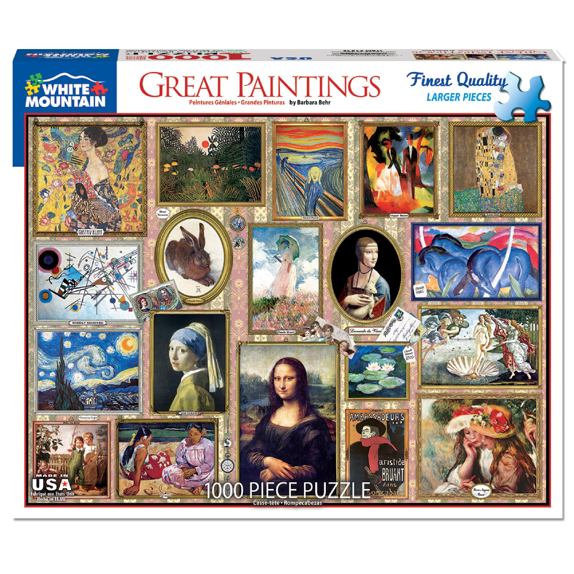 White Mountain Great Paintings puzzle cover with vibrant art for family enjoyment.
