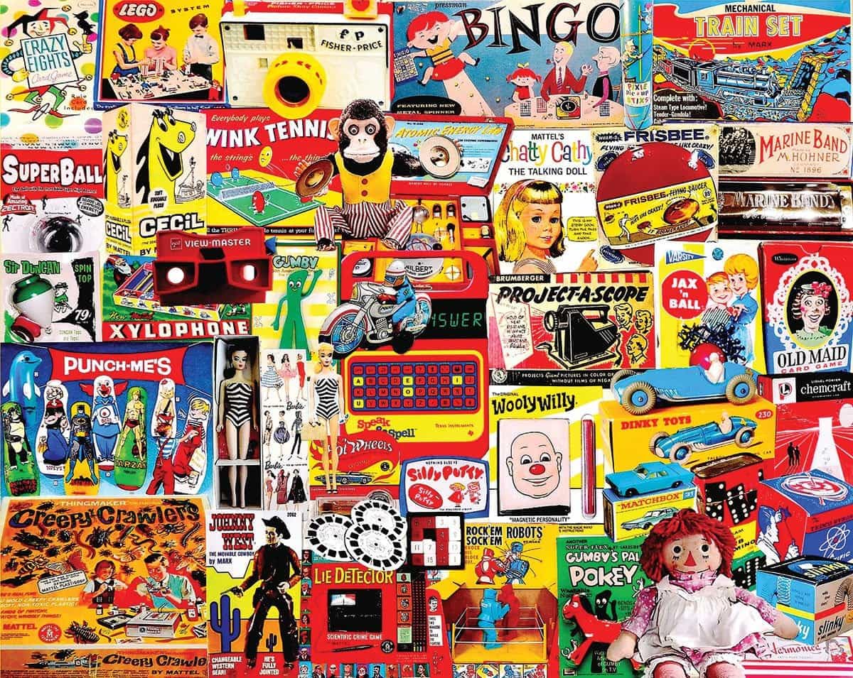 White Mountain I Had One of Those puzzle cover image highlights nostalgic toy collage for family fun