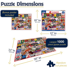 White Mountain I Love Baseball puzzle pieces closeup highlights durable, easy-to-handle pieces.