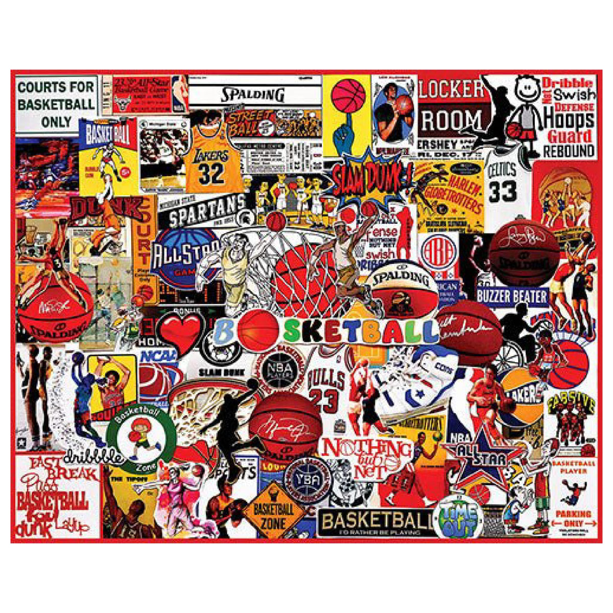 White Mountain I Love Basketball puzzle box front with vibrant NBA artwork.