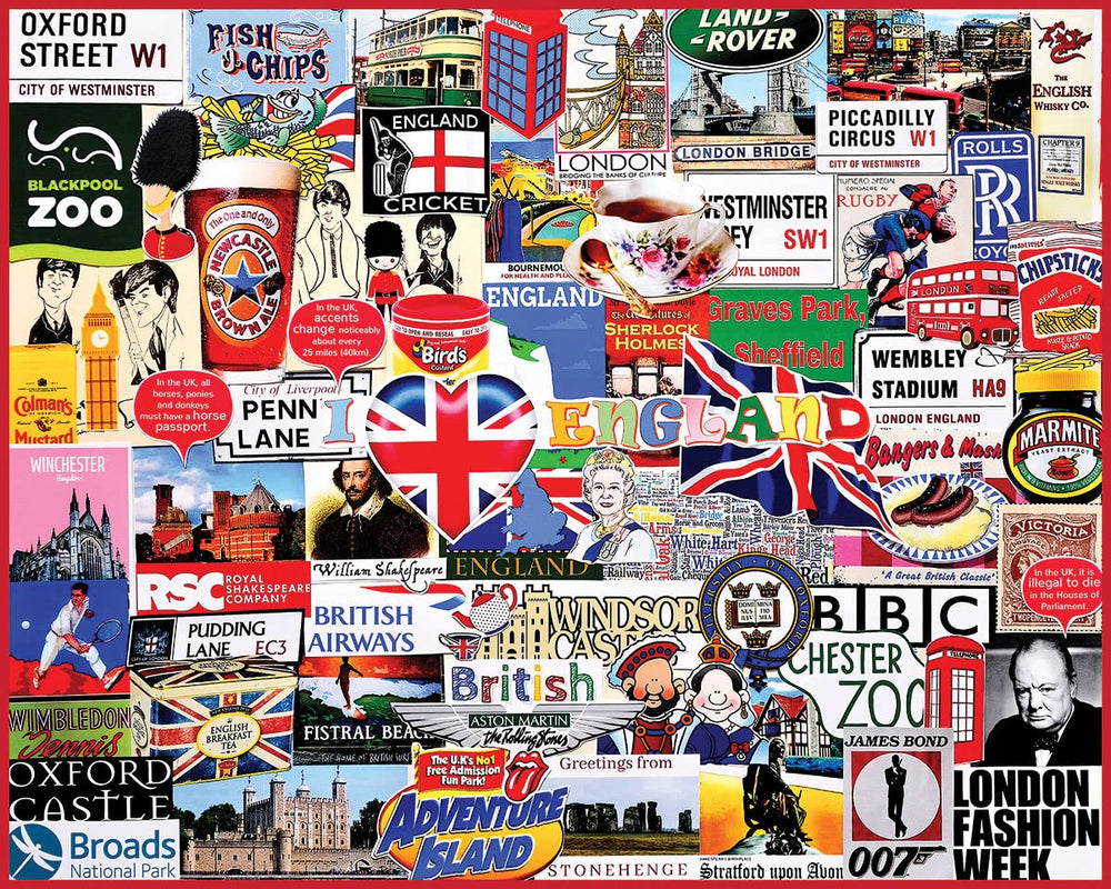 White Mountain I Love England puzzle box front, vibrant artwork for family entertainment.