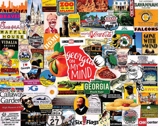 White Mountain I Love Georgia puzzle laid out on table ready for family night
