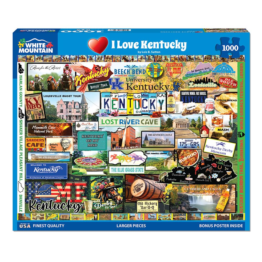 White Mountain I Love Kentucky Puzzle box front, ideal gift for puzzle lovers.