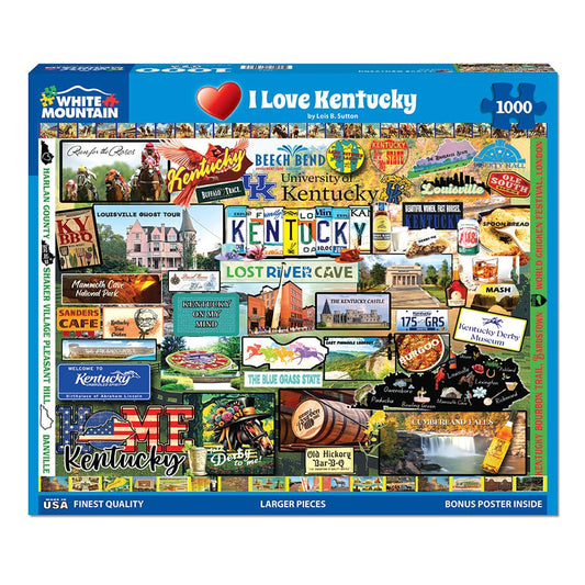 White Mountain I Love Kentucky Puzzle box front, ideal gift for puzzle lovers.