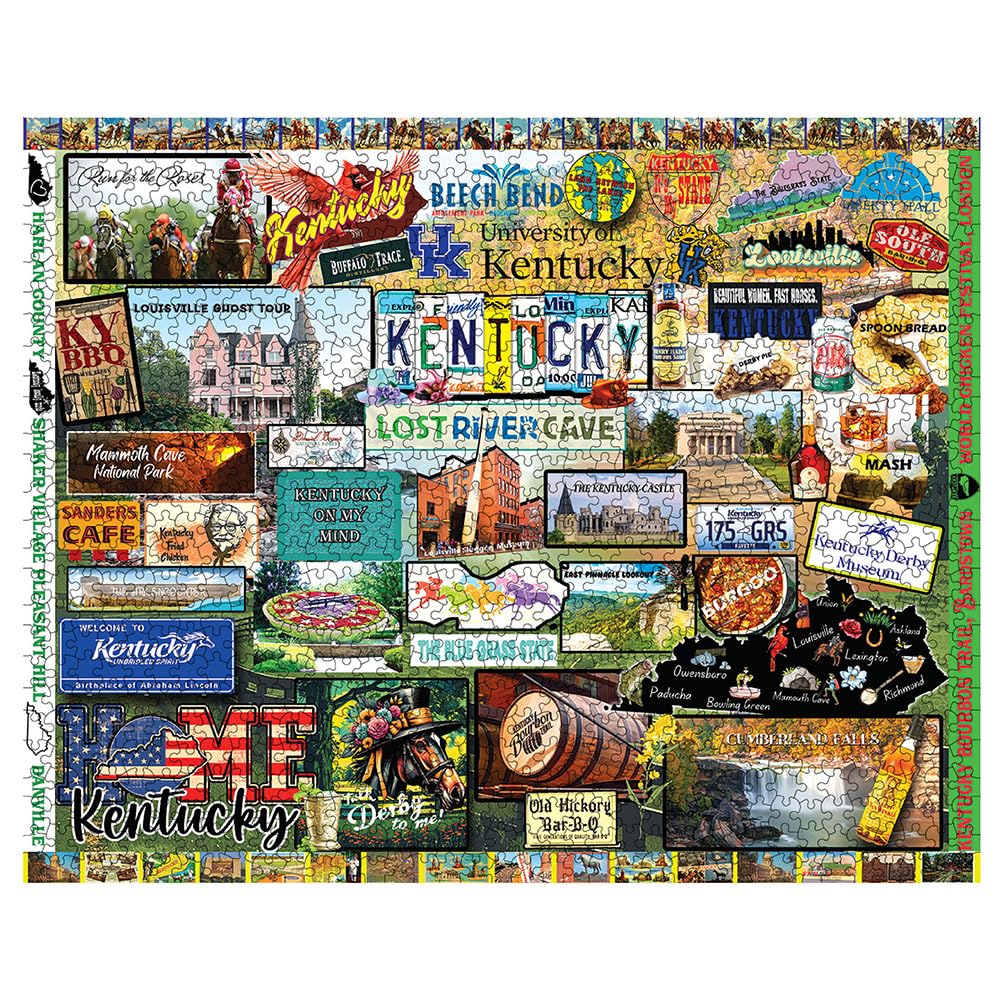 White Mountain I Love Kentucky Puzzle being assembled, capturing a cozy night with friends.