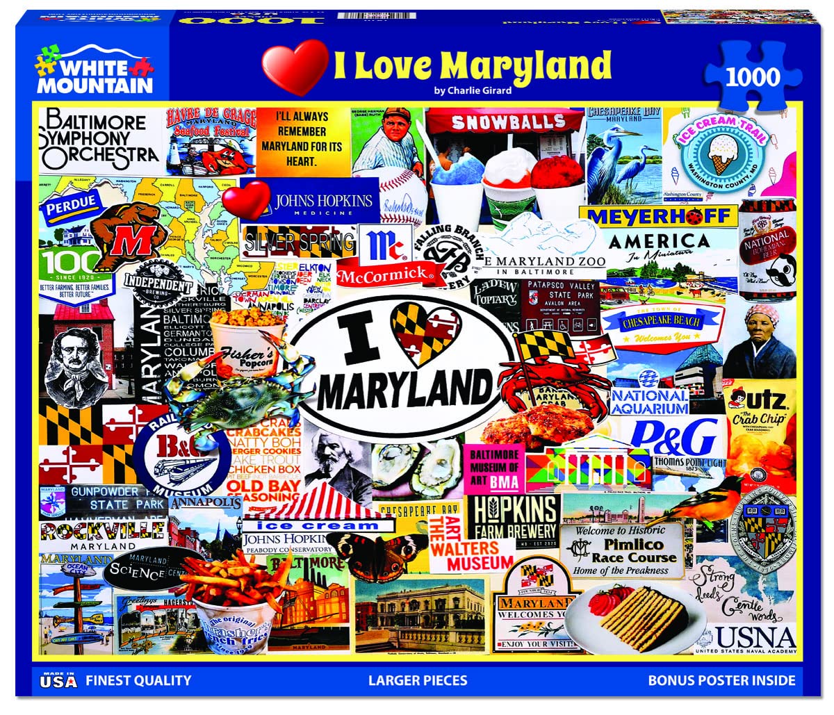 White Mountain I Love Maryland puzzle cover for family game night.