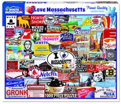 White Mountain I Love Massachusetts puzzle pieces, easy-to-grip for all ages
