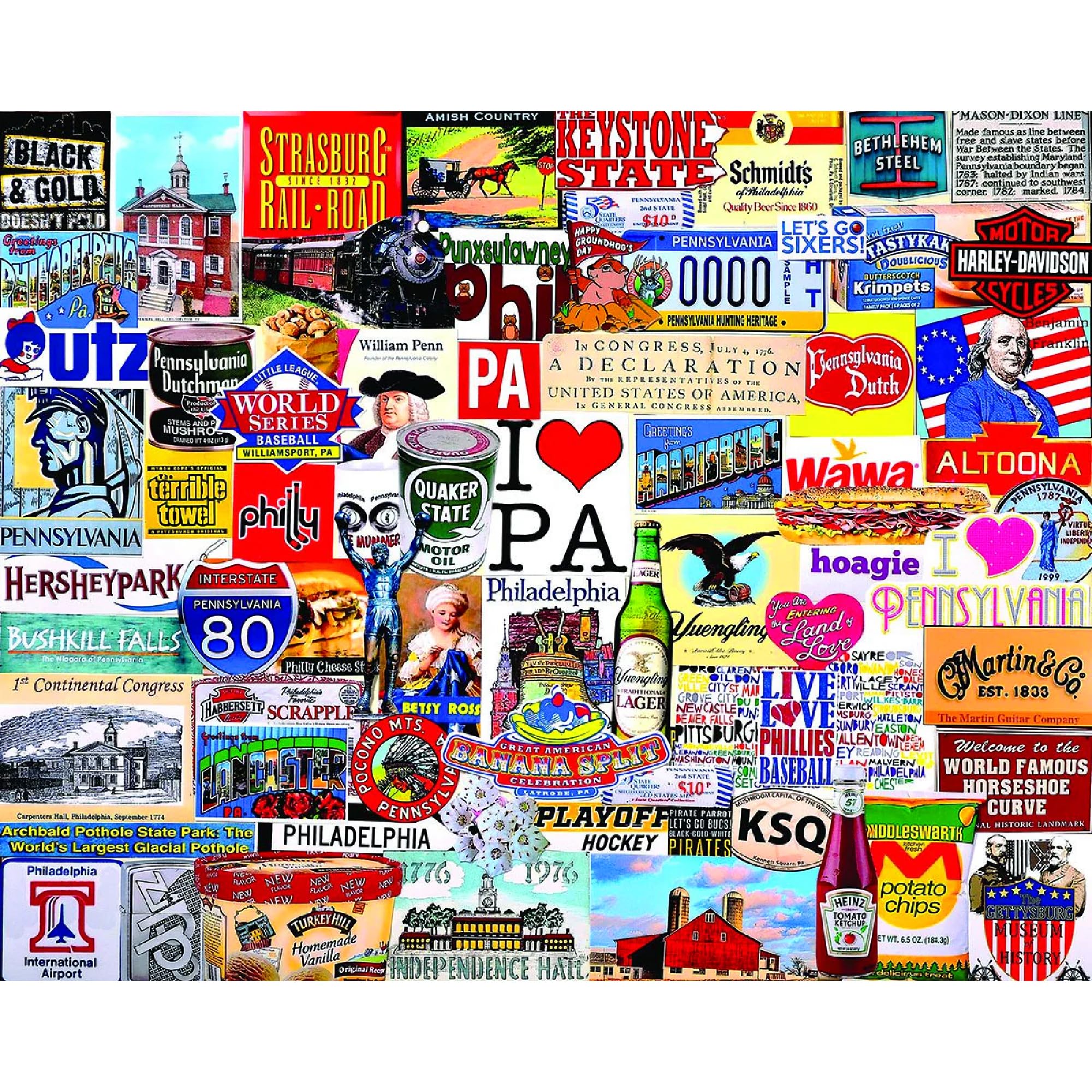 White Mountain I Love Pennsylvania puzzle pieces close-up for easy grabbing and sorting.