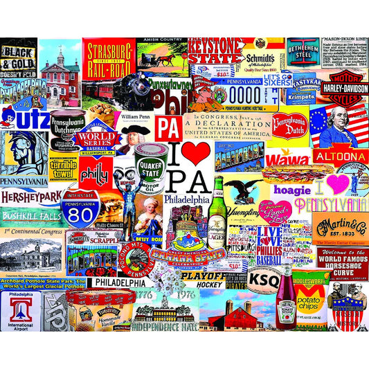 White Mountain I Love Pennsylvania puzzle pieces close-up for easy grabbing and sorting.