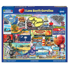 White Mountain I Love South Carolina puzzle packaging with vibrant cover art and clear preview