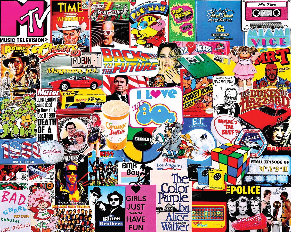 White Mountain I Love the 1980s puzzle 80s icons - nostalgic visuals to spark conversation.