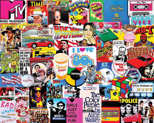 White Mountain I Love the 1980s puzzle 80s icons - nostalgic visuals to spark conversation.