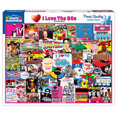 White Mountain I Love the 1980s puzzle collage - vivid retro scenes for family game night.