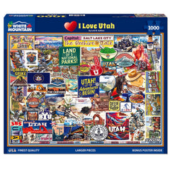 White Mountain I Love Utah Puzzle state collage for family puzzle night