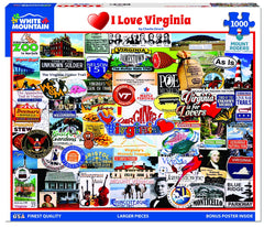 White Mountain I Love Virginia puzzle pieces close-up highlighting large, easy-to-handle pieces.