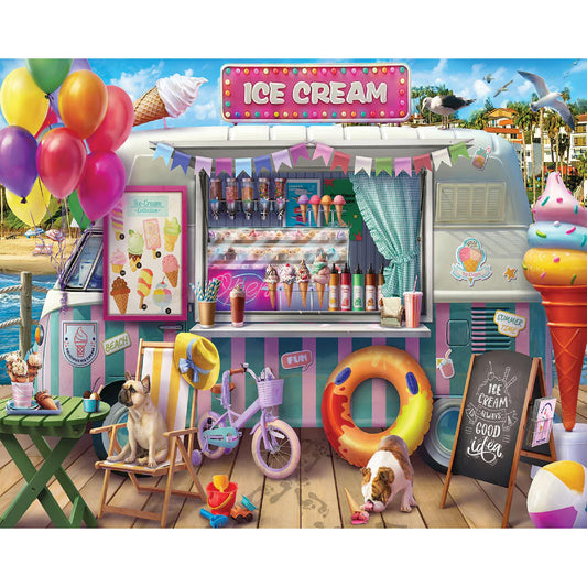 White Mountain Ice Cream Van puzzle front view for cozy family night.