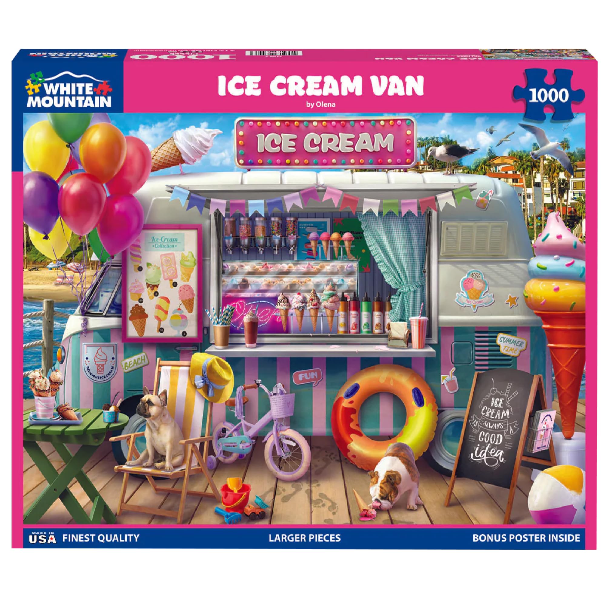 White Mountain Ice Cream Van puzzle side view bright pastel scene for relaxing evenings.