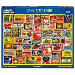 White Mountain Iconic State Foods Puzzle pieces, easy-grip design for quick assembly.