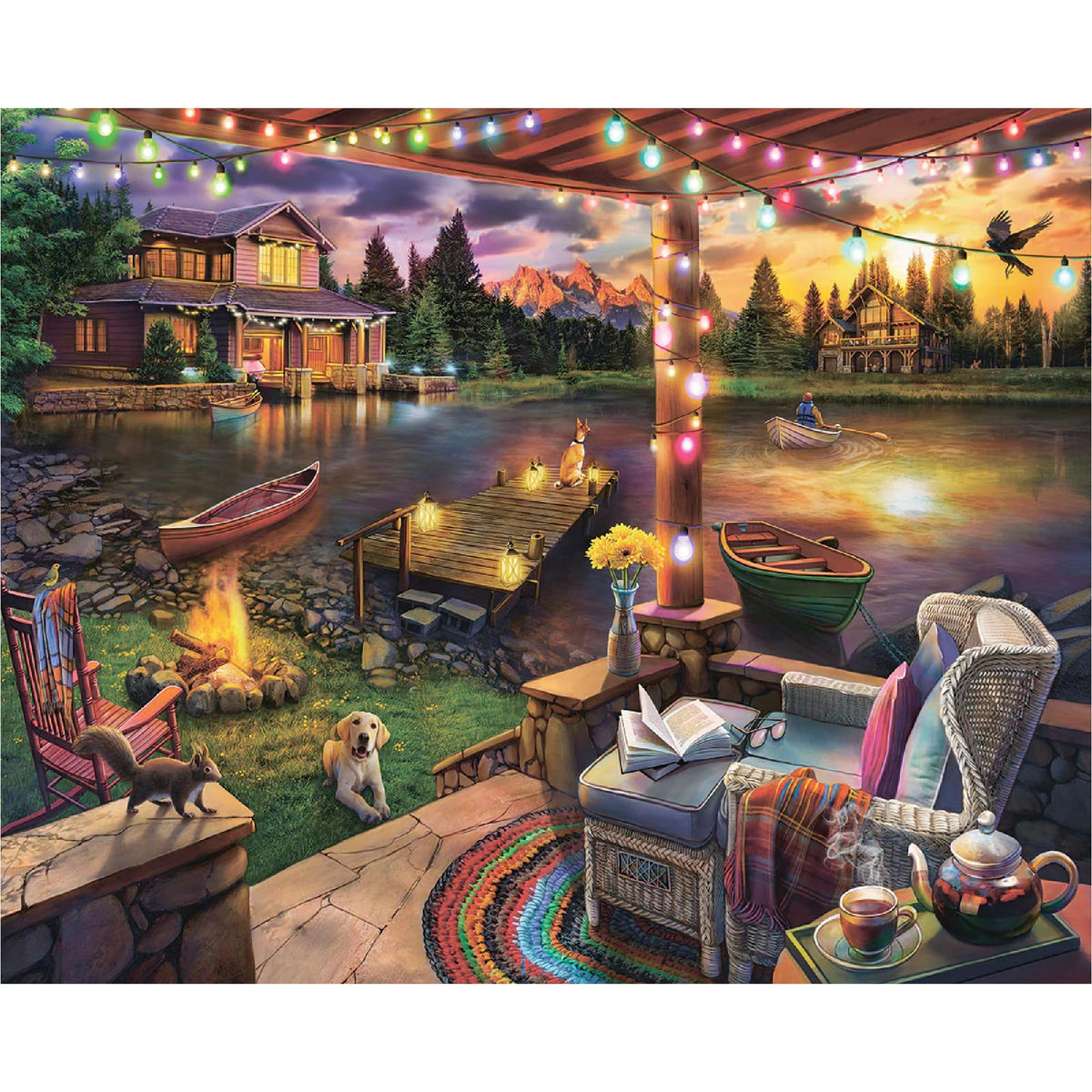 White Mountain lake cabin sunset puzzle shows calming scenery for evenings