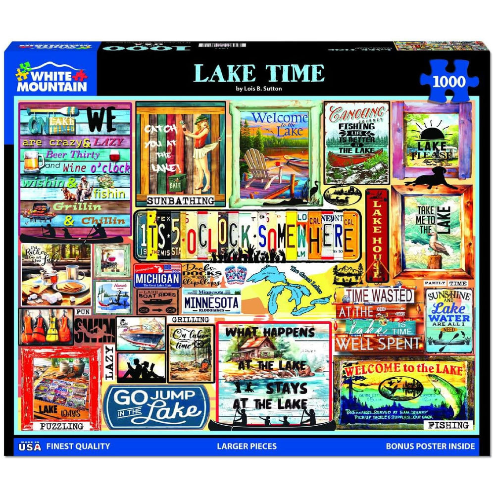 White Mountain Lake Time puzzle pieces close-up; easy to pick up for all ages