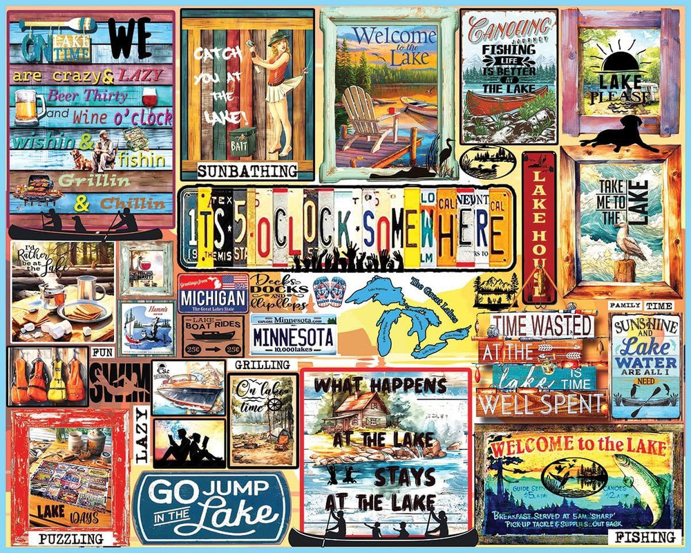 White Mountain Lake Time puzzle cover image; vibrant collage for cozy evenings with family