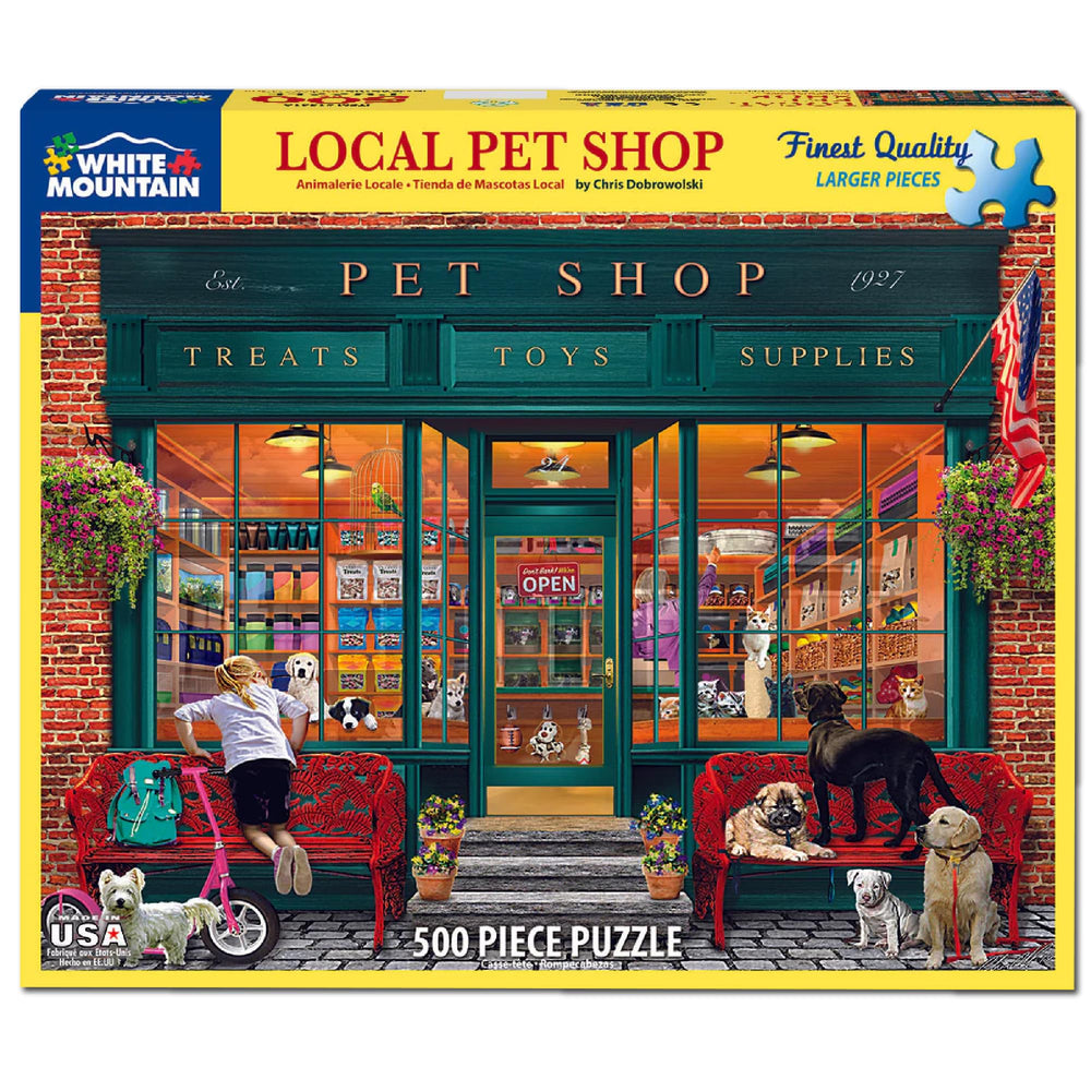 White Mountain Local Pet Store puzzle artwork closeup showing detailed pets and customers at ease