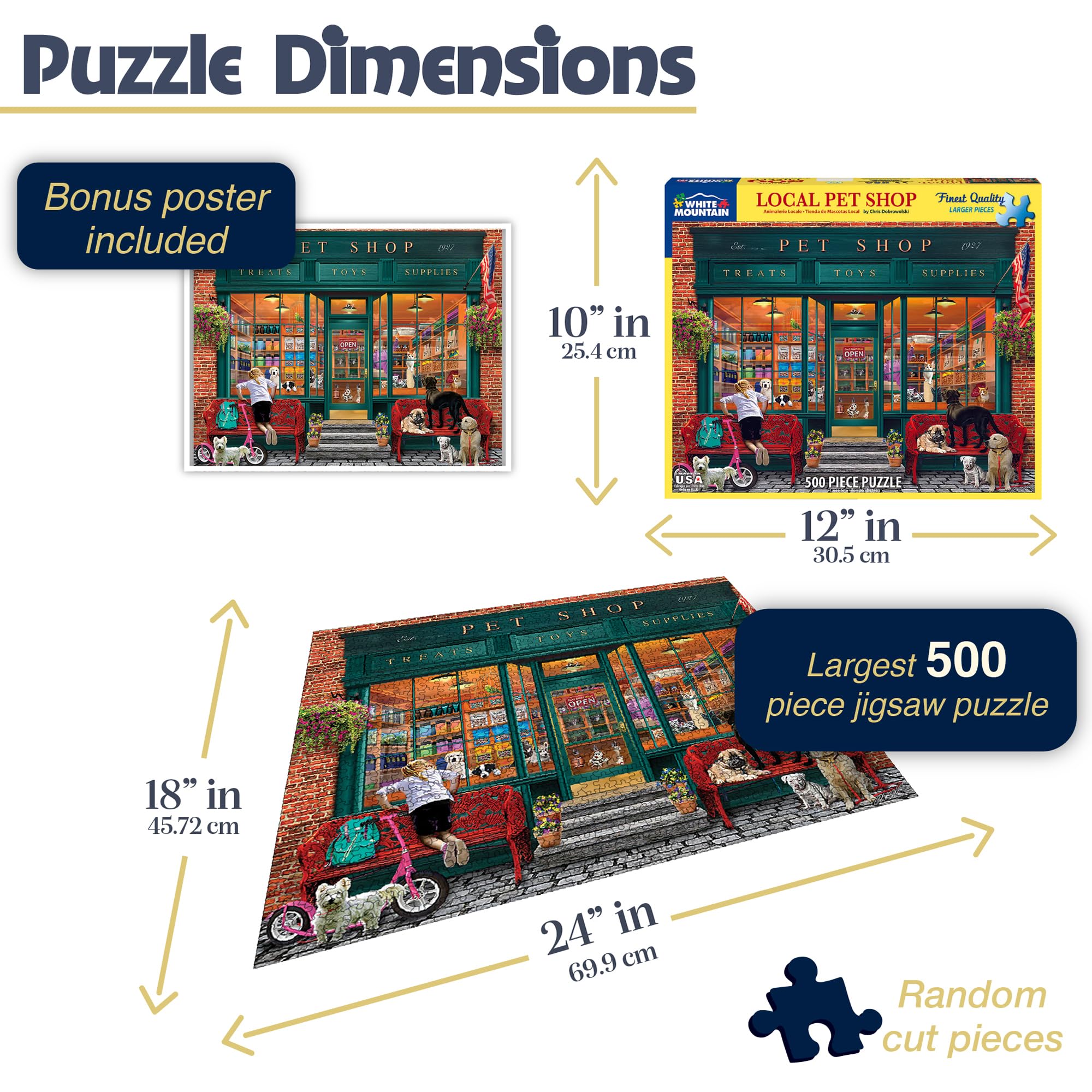 White Mountain Local Pet Store puzzle with people and pets, nostalgic scene for cozy evenings