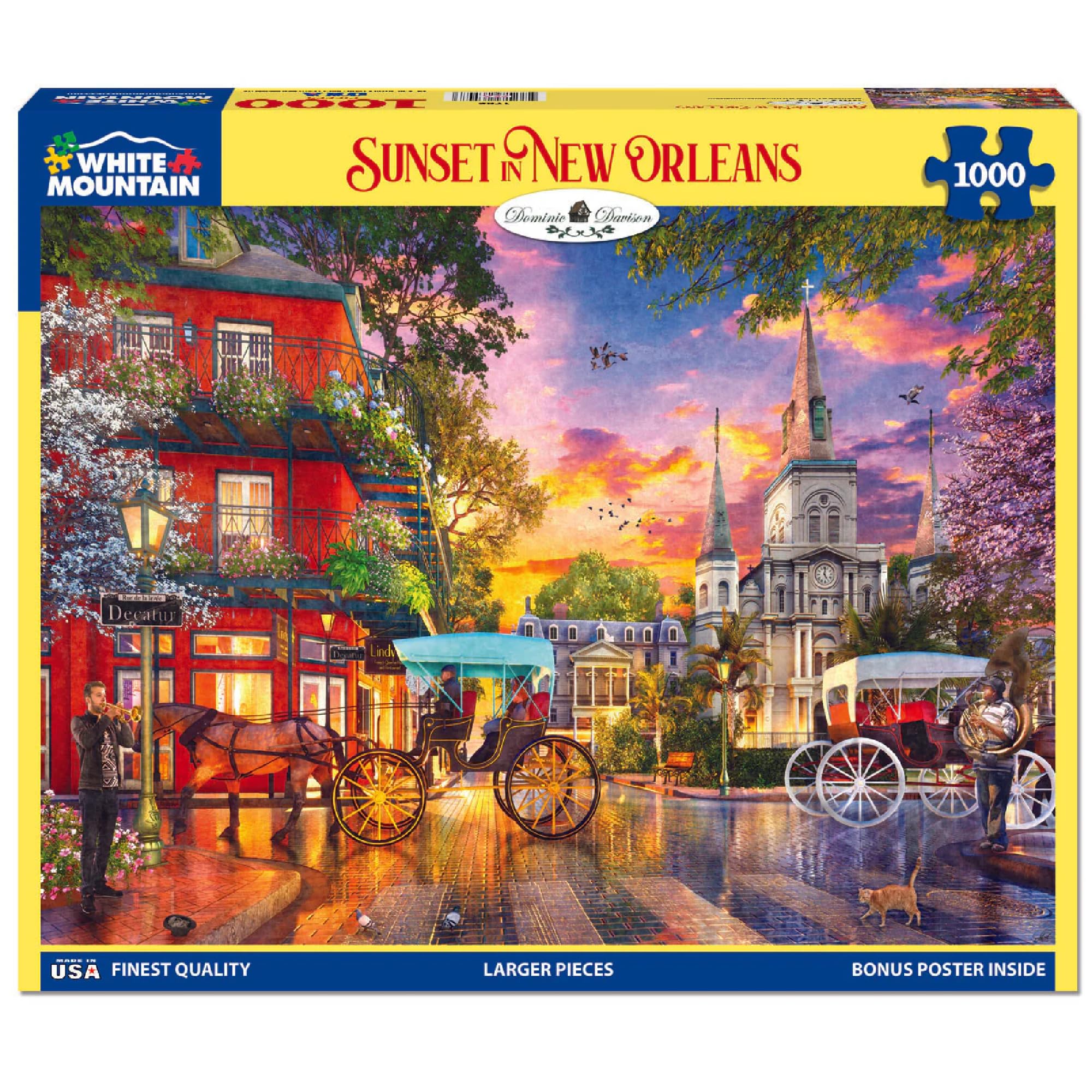 White Mountain New Orleans sunset puzzle highlights skyline, great for cozy rainy day puzzles.