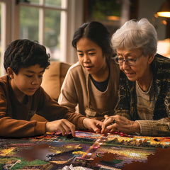 White Mountain Olga Artbeat scene puzzle features cozy lakeside setting