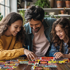 White Mountain bright label collection adds color to a cozy puzzle session.