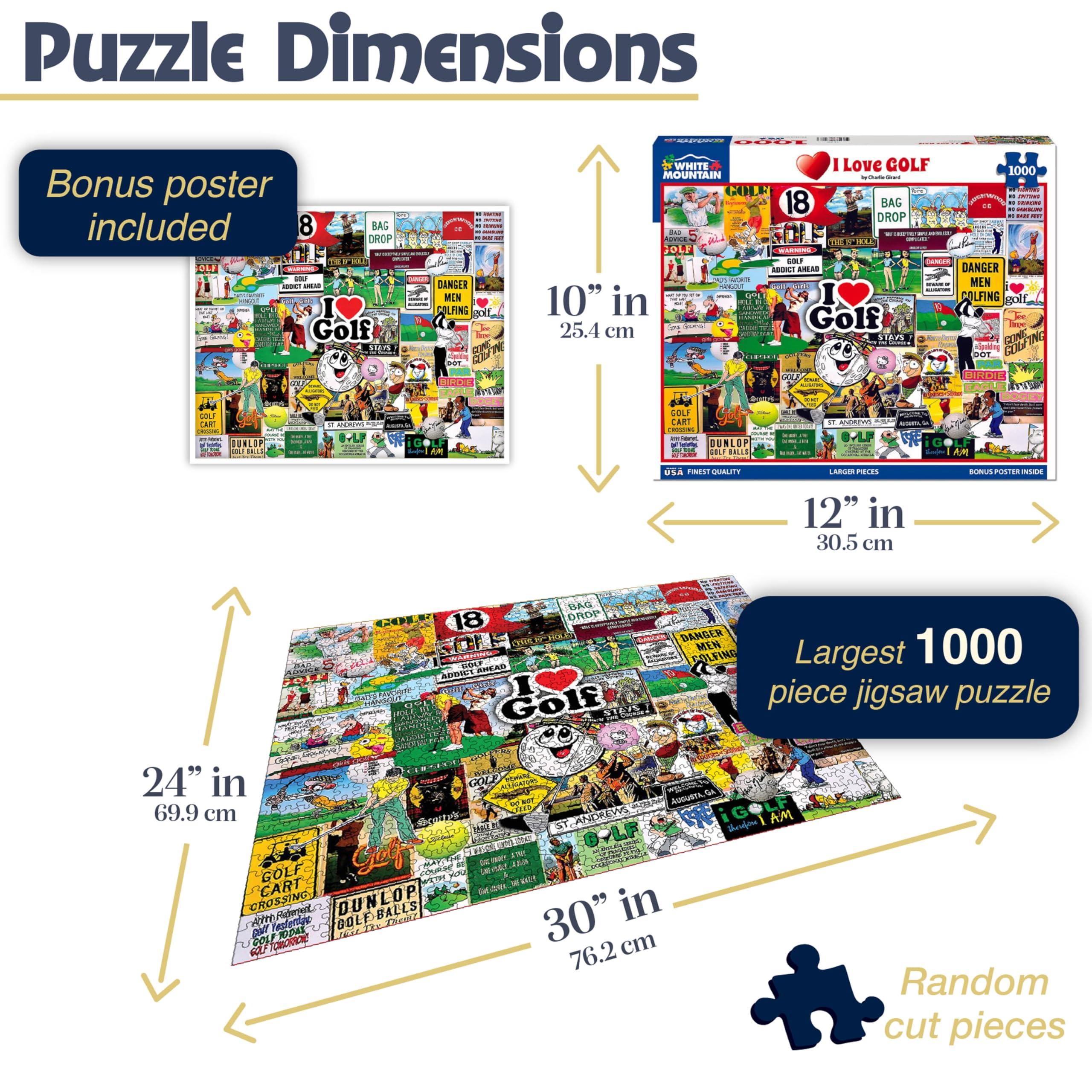 White Mountain I Love Golf 1000-piece puzzle with thick pieces for easy handling