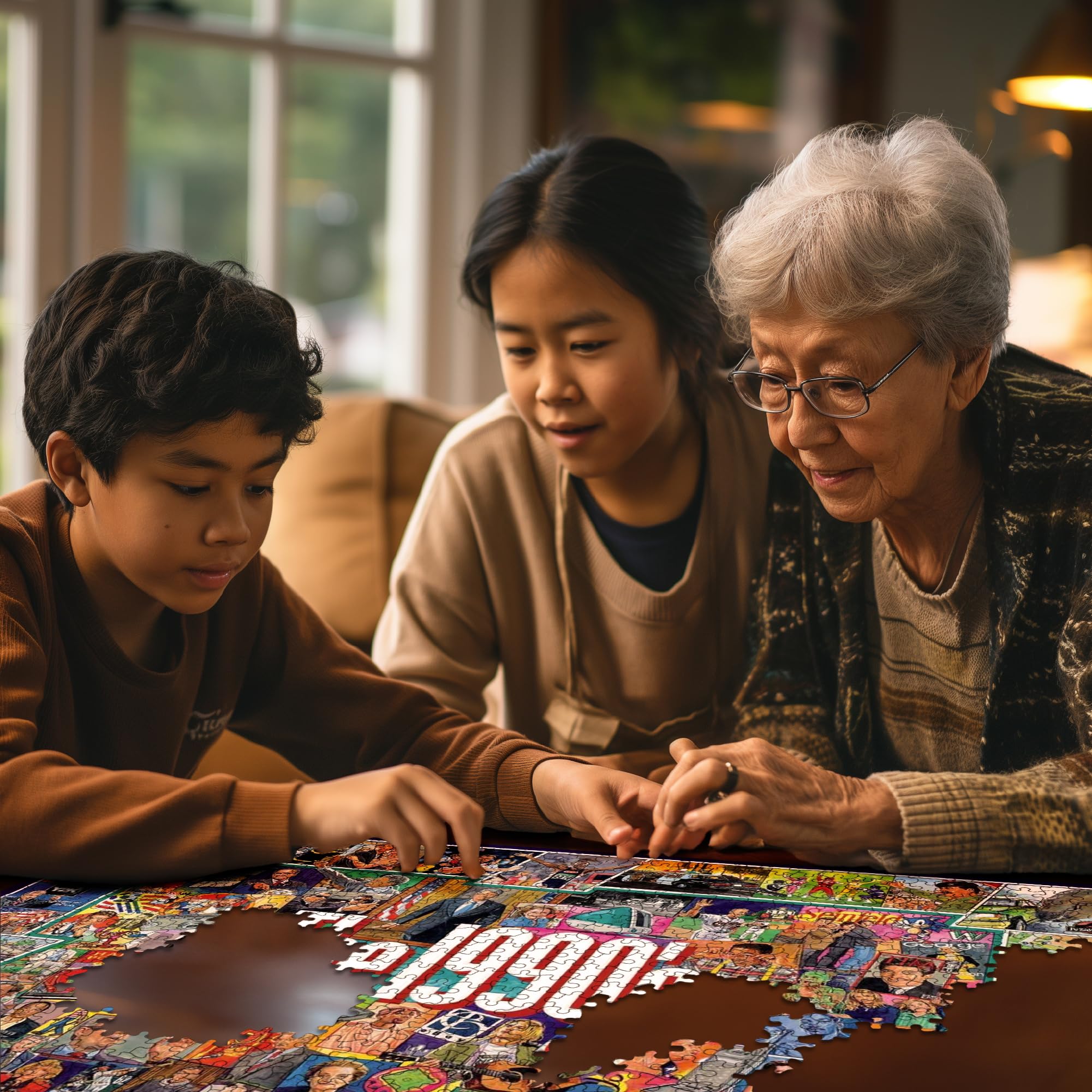 White Mountain 1990s puzzle during family game night setup