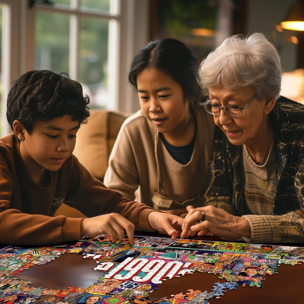 White Mountain 1990s puzzle during family game night setup