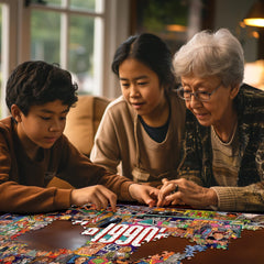 White Mountain 1990s puzzle during family game night setup