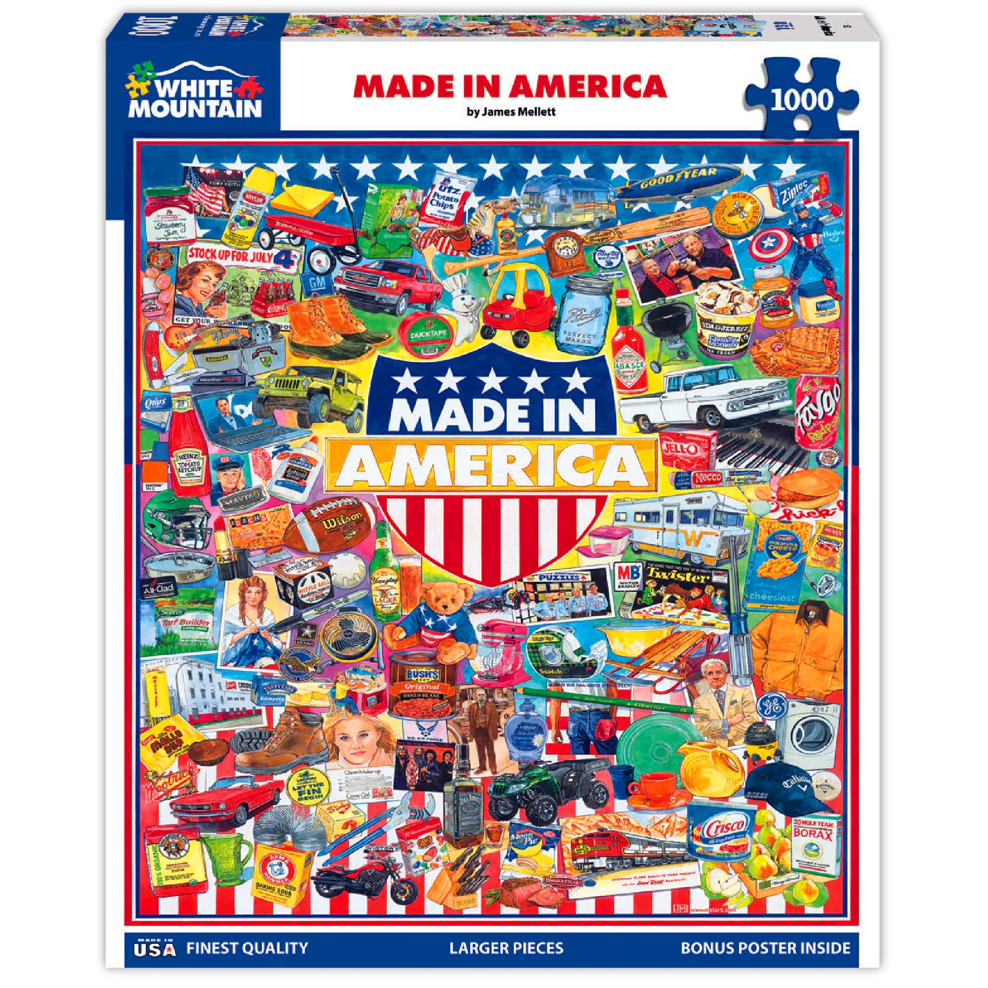 White Mountain Puzzles blue chipboard material ensures sturdy, lasting assembly.