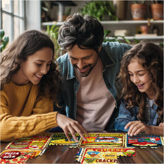 White Mountain Classic Food Combos puzzle in a cozy living room during a gathering.