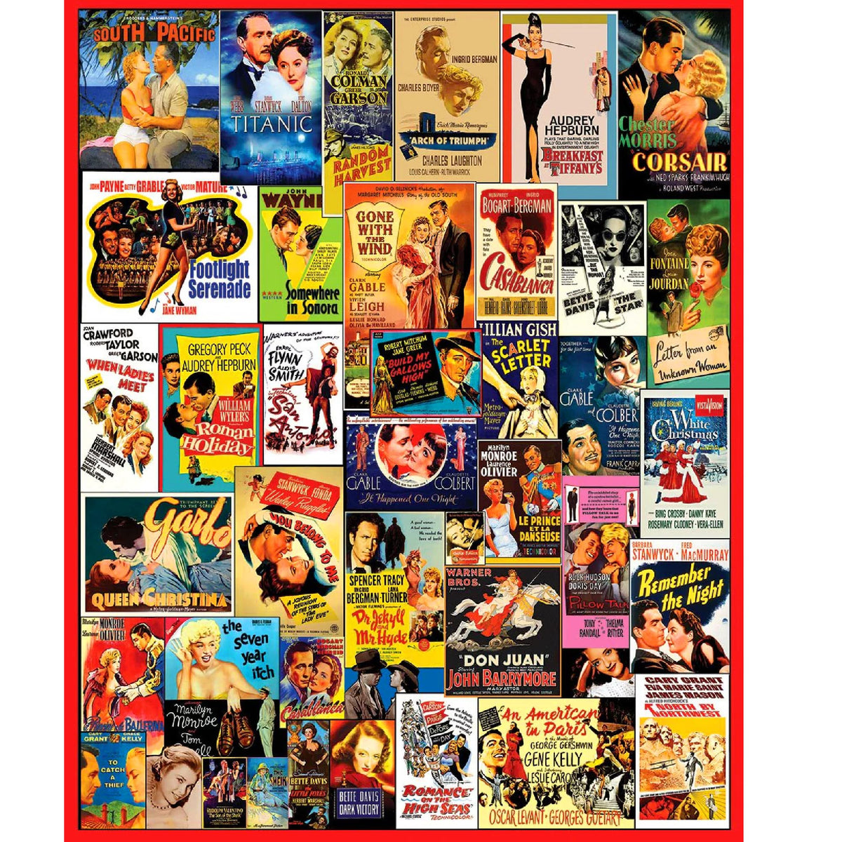 White Mountain Puzzles classic movie posters 1000-piece collage for cinematic nostalgia and mindful focus.
