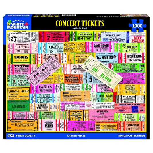 White Mountain Concert Tickets 1000-piece puzzle box, ideal for family nights.
