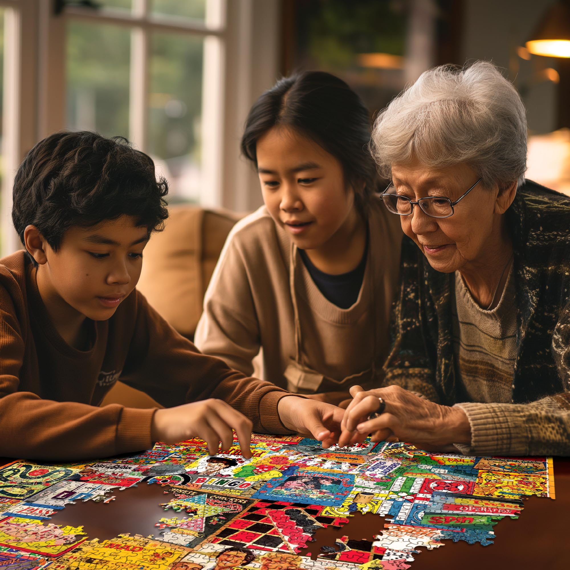 White Mountain Puzzles family puzzle night assembly invites collaborative focus and fun.