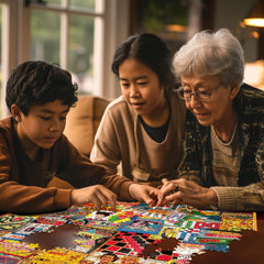 White Mountain Puzzles family puzzle night assembly invites collaborative focus and fun.