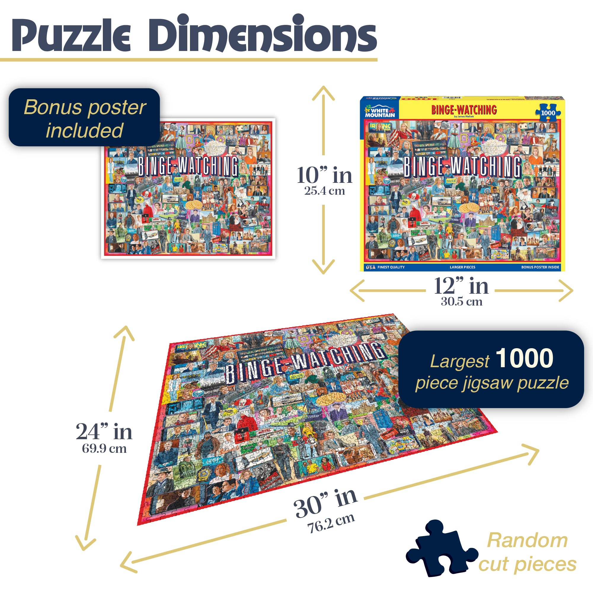 White Mountain Puzzles finished size 24x30 showcases a bold, collectible wall-ready display.