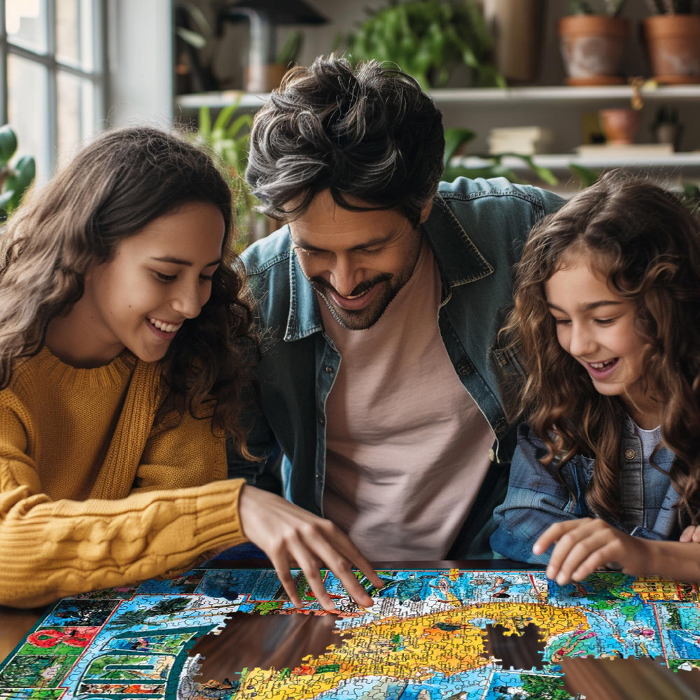 Assorted White Mountain puzzle pieces fit together smoothly for a satisfying assembly.