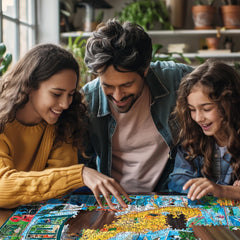 Assorted White Mountain puzzle pieces fit together smoothly for a satisfying assembly.
