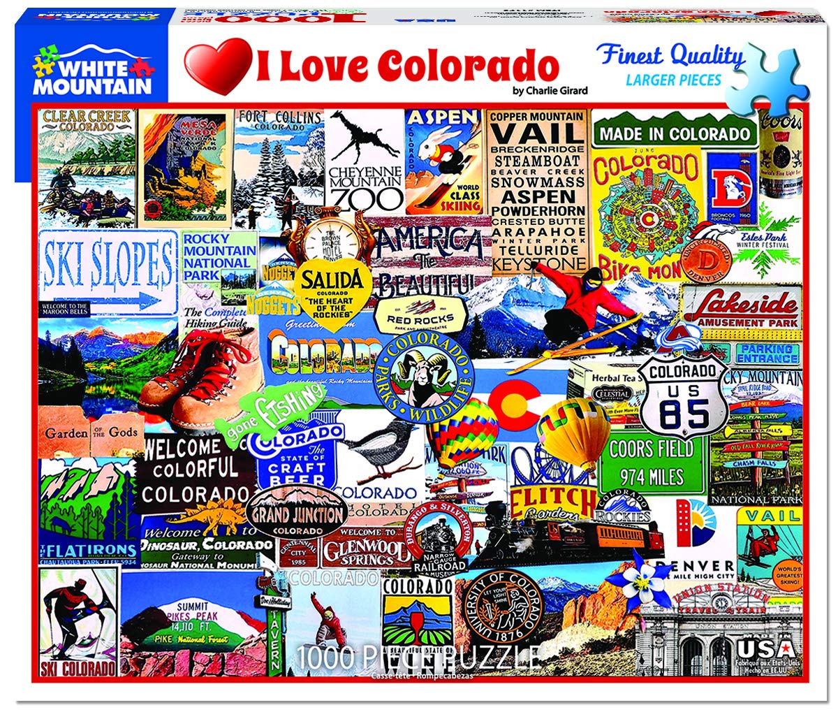 White Mountain Puzzles I Love Colorado cover image for family puzzle night