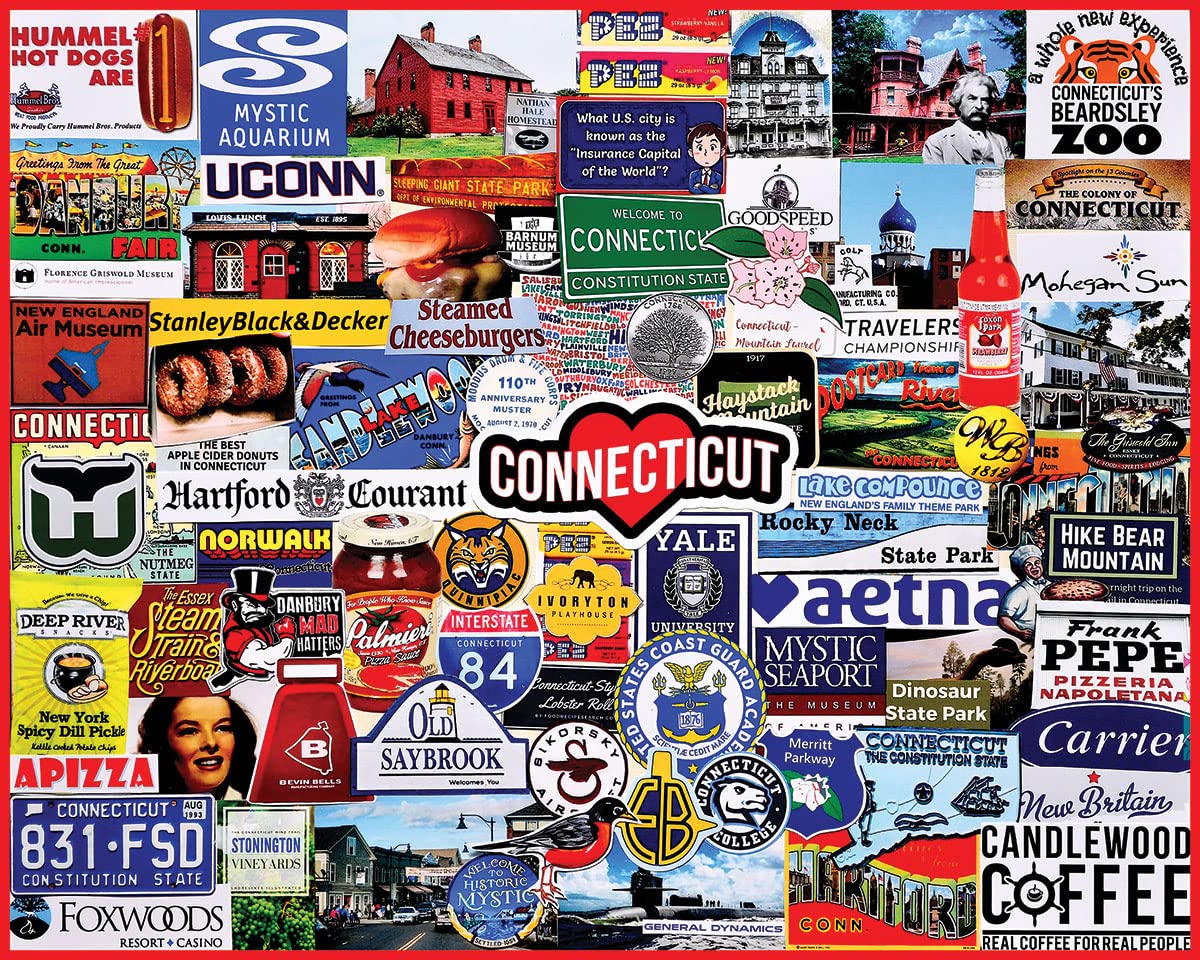 White Mountain Puzzles I Love Connecticut poster included for quick reference during assembly.