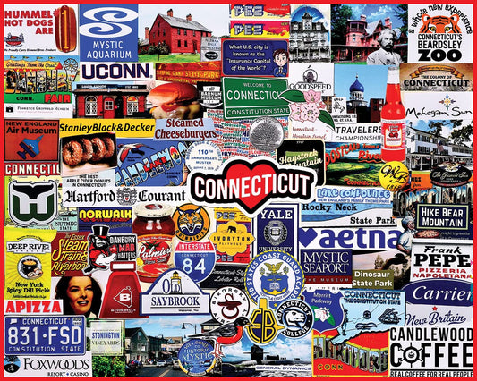 White Mountain Puzzles I Love Connecticut poster included for quick reference during assembly.