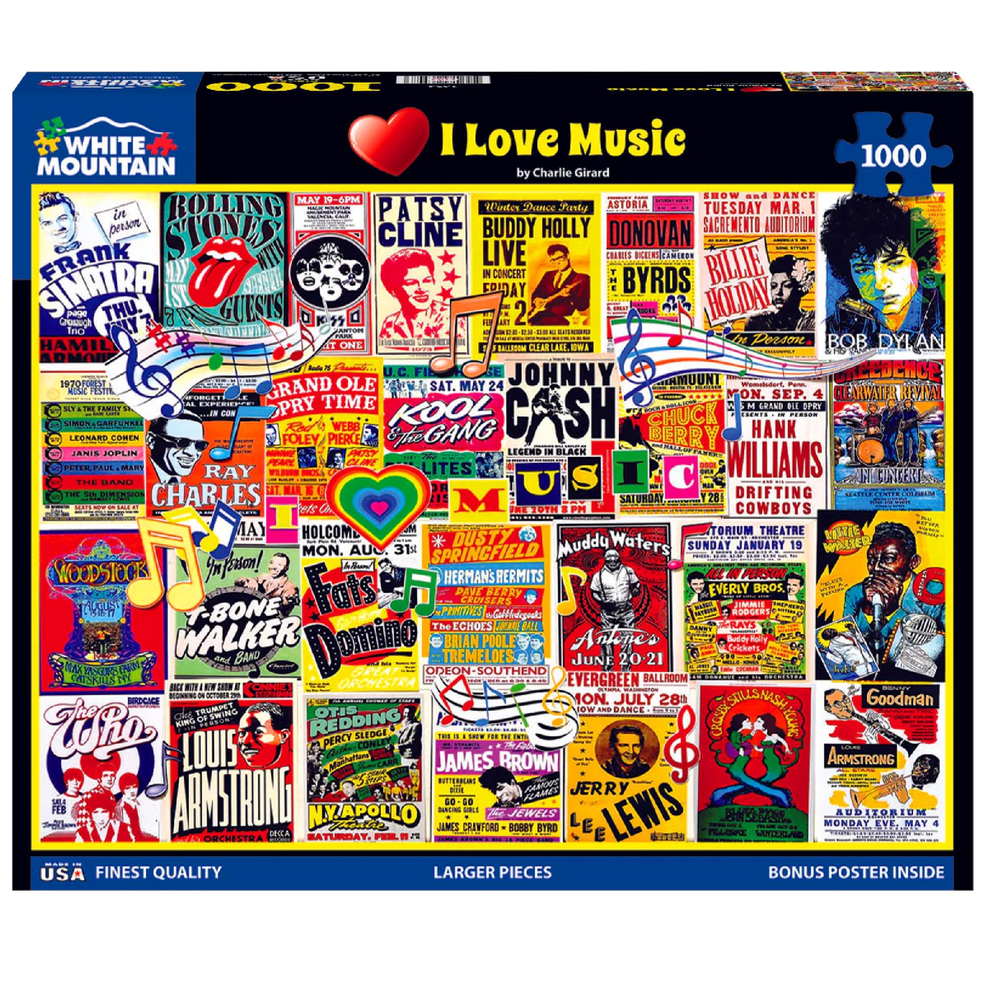 White Mountain I Love Music concert poster collage puzzle for music fans
